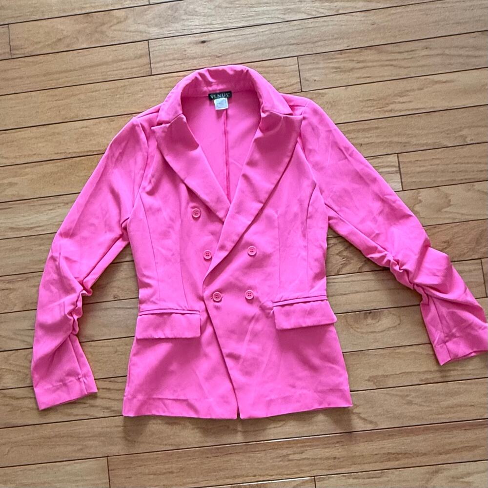 VENUS Hot Pink Double Breasted Blazer Size 4 Women Notch Lapel Tailored Jacket - Picture 2 of 11